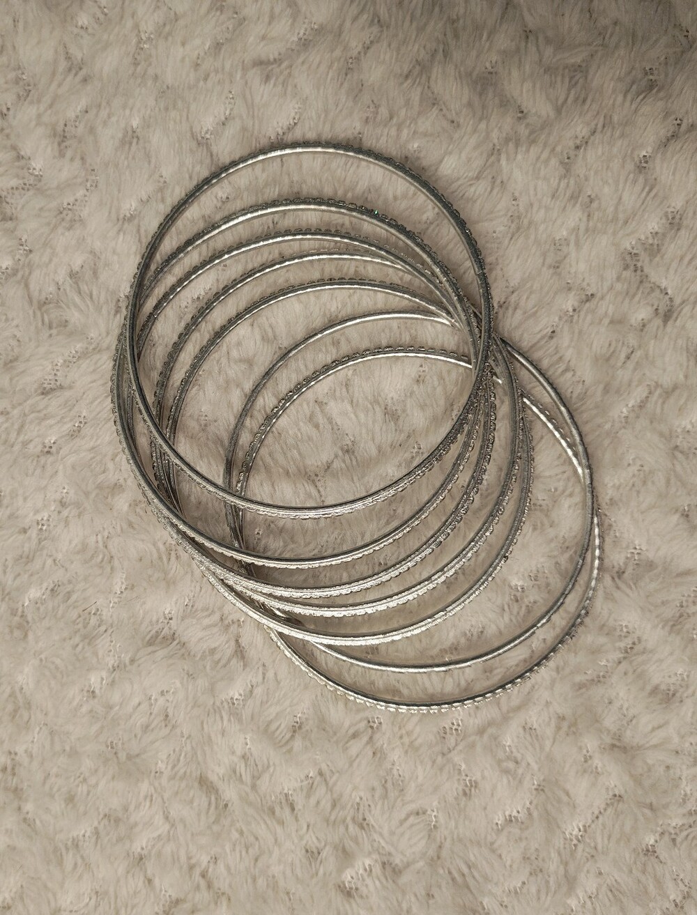 Silvertone  Textured Stackable Bangle Bracelet Set - Women